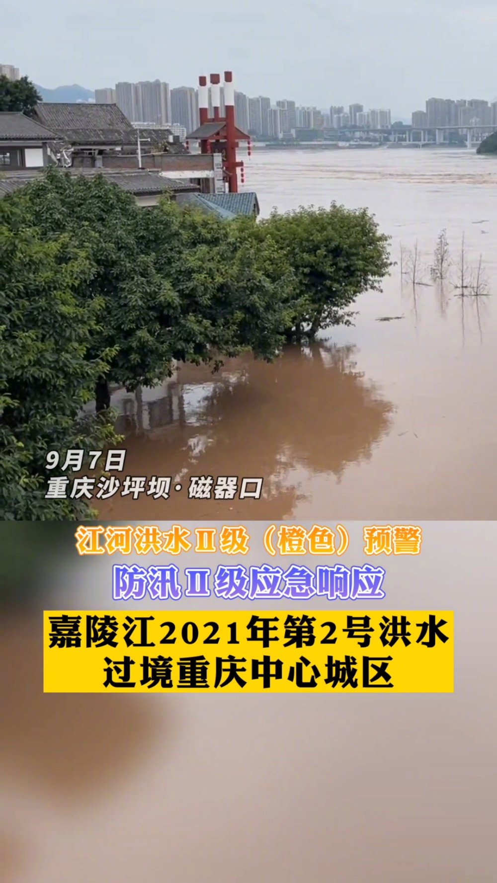 【】據水文部門測報,重慶嘉陵江磁器口站超保證水位,長江寸灘站超警戒