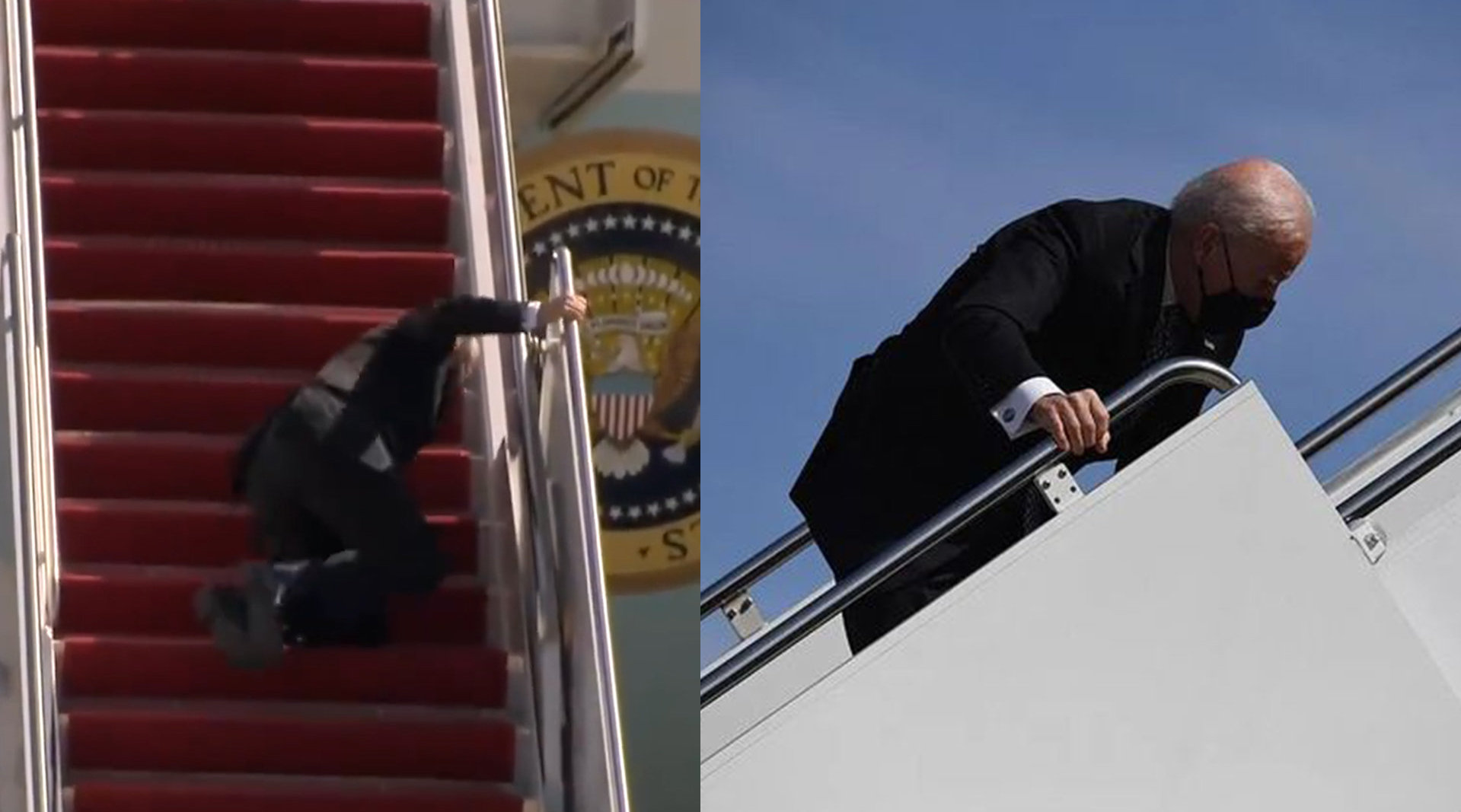 【#白宫回应拜登登机三连摔# 风太大了】对于美国总统拜登3月19日在登